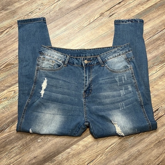 SHEIN DISTRESSED HI RISE SKINNY ANKLE JEAN - Picture 5 of 10